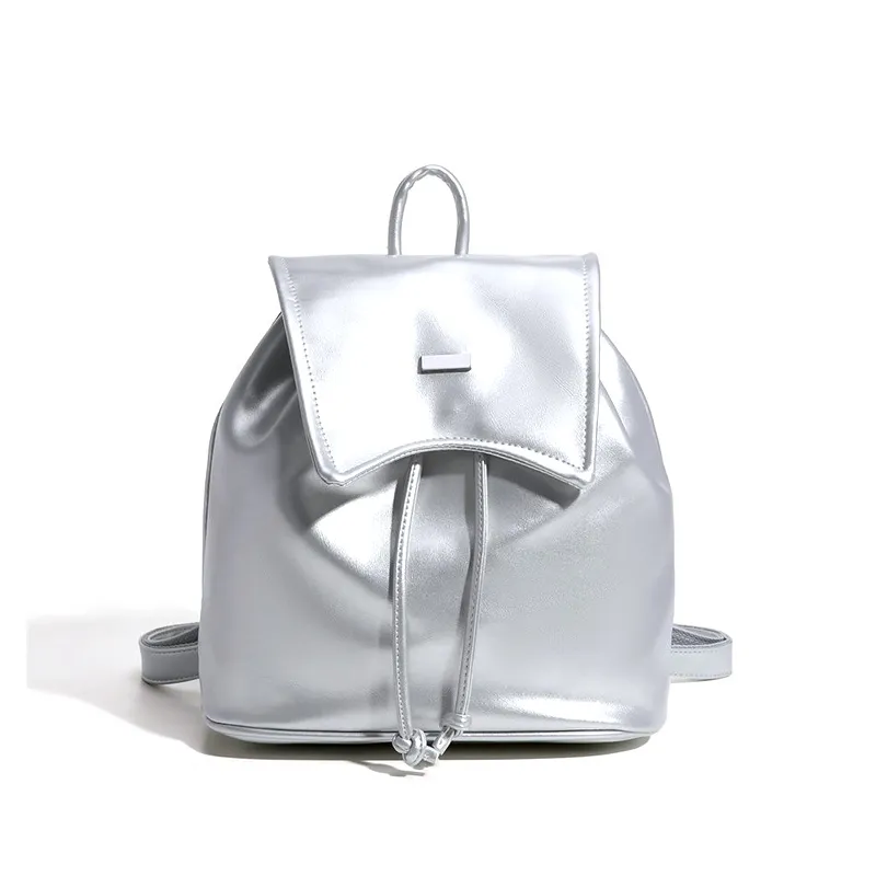 Koreansk sølv blødt læder rygsæk dame rygsæk taske