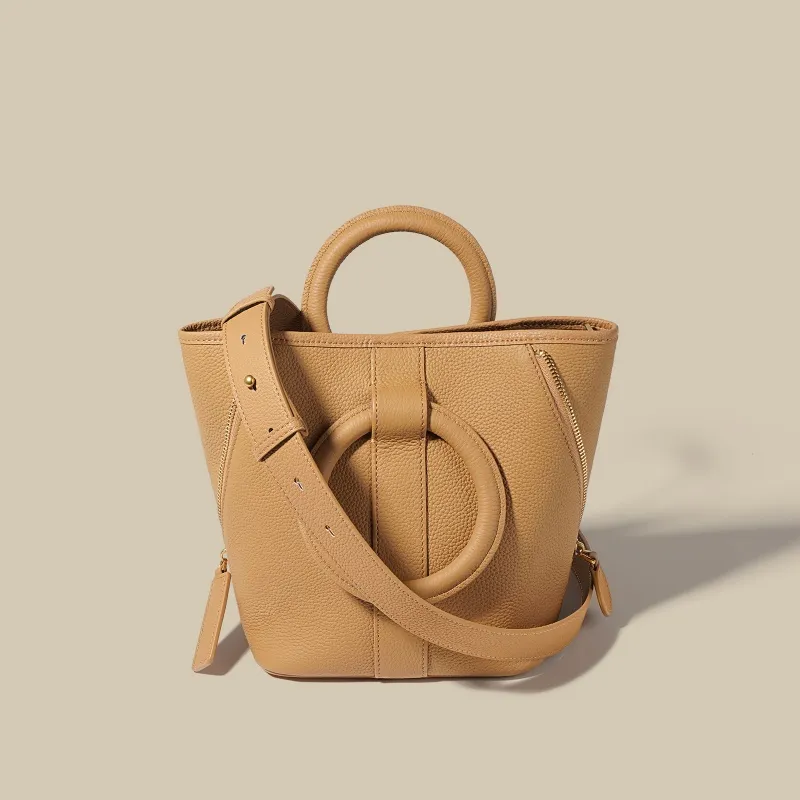 Designer læderhåndtag Bred skulderrem Bucket Bag
