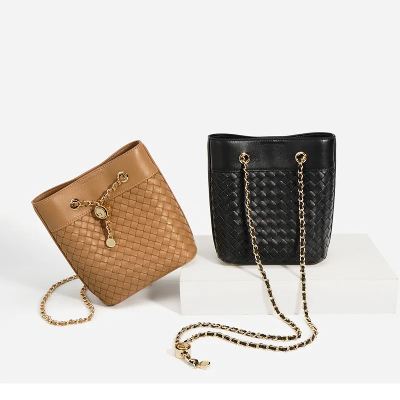 Dame Kæde Snøre Strik Basket Weave Bucket Bag