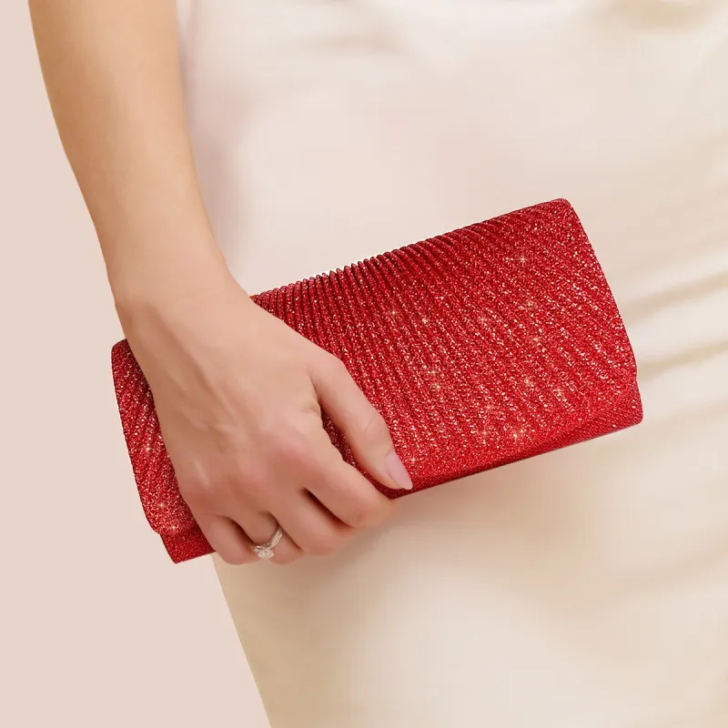Rød pailletter Fest Clutch Punge Dame Aftentaske med kæderem