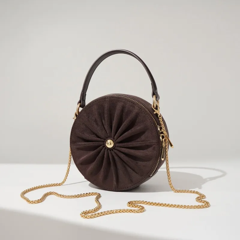 Stilfuld rund ruskindsslynge Crossbody taske kædestrop til kvinder