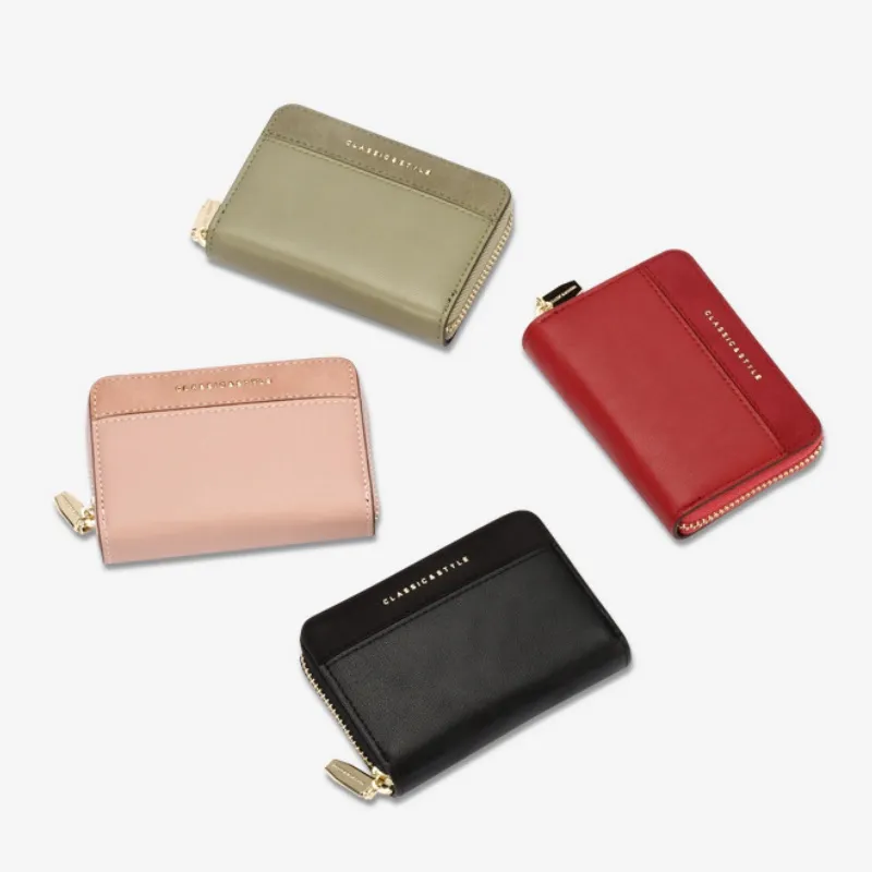 Kvinders lille læderkredit-id-kortholderpung med lynlås